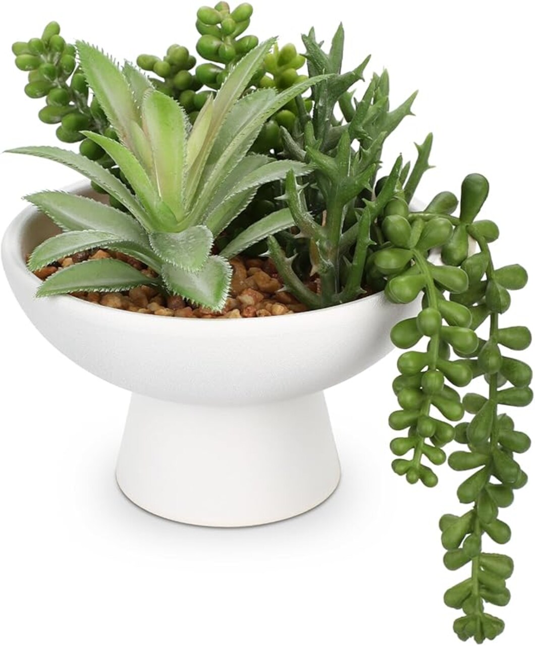 7.5” Small Succulents Plants Artificial in Ceramic Pots Potted Faux Succulent Arrangement with High Bowl Planter Fake Desk Succulents Plants for Home Bathroom Shelf Table Indoor Decor